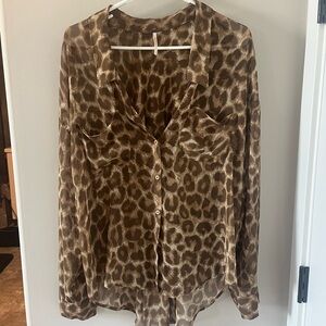Free People Leopard Print Button-Up Blouse